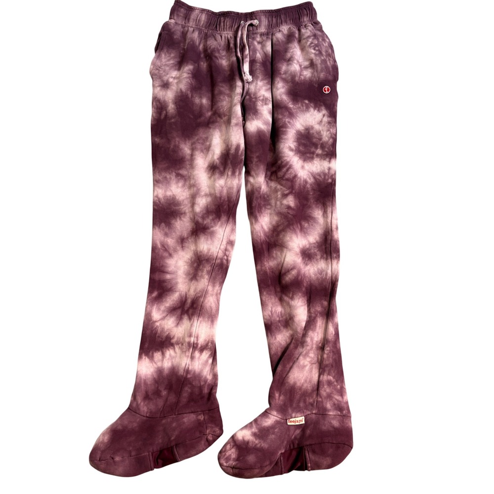 Feejays Purple Tie Dye Footie Sweatpants Fleece Lined Small women Pajama Pants